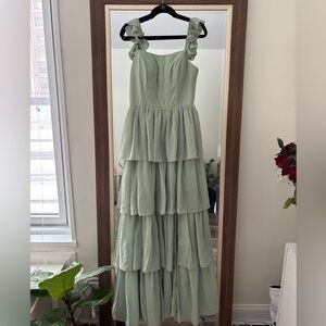 Chic Sage Green Tiered Maxi Dress